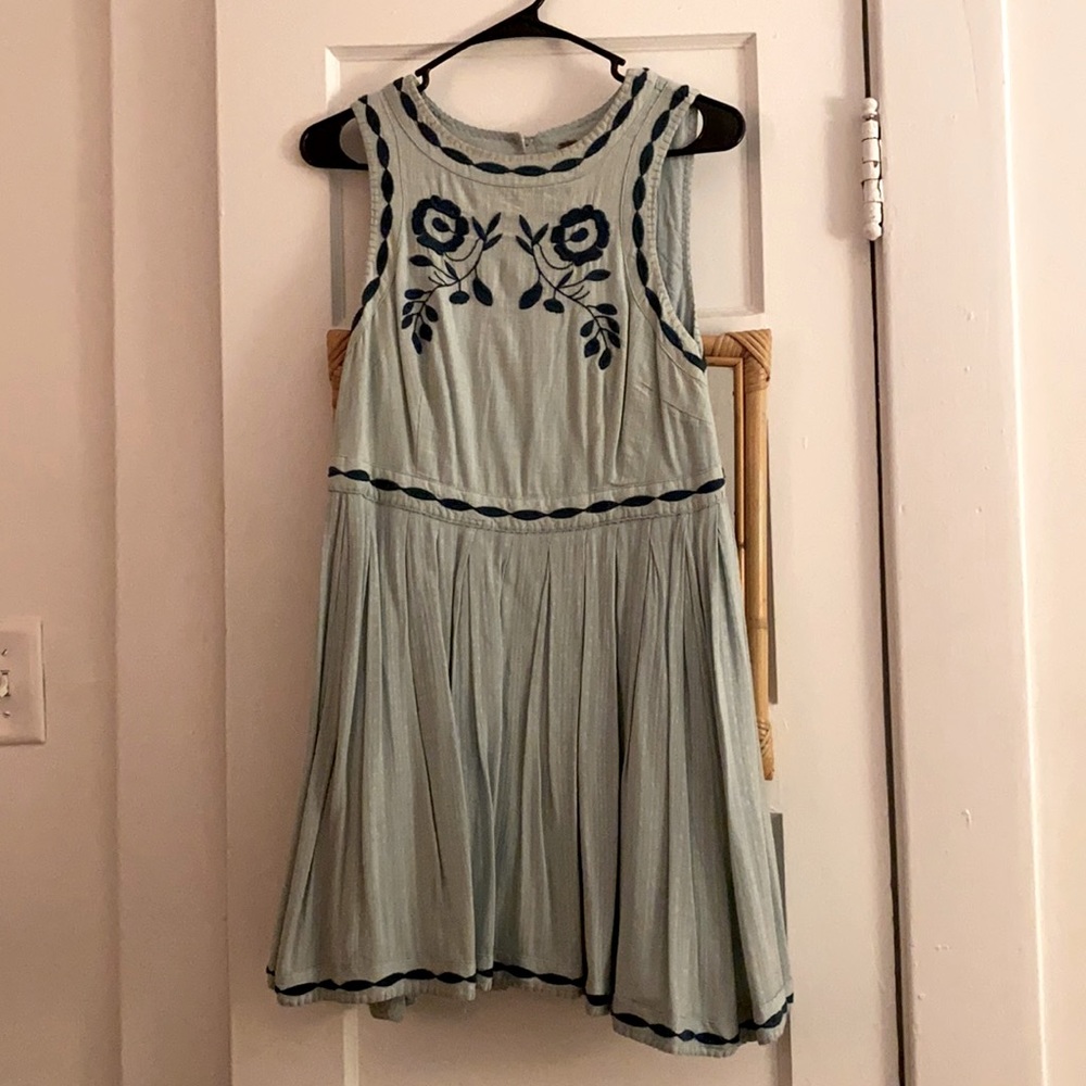 Teal Embroidered Sleeveless Mini Dress - Free People